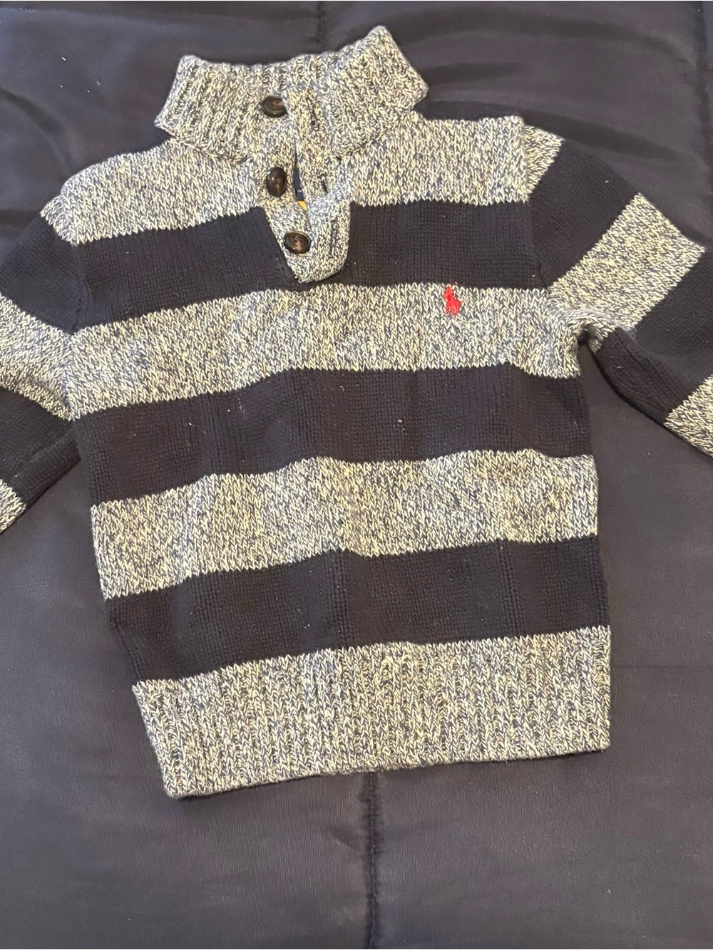 Ralph Lauren Boys 3T Striped Shawl Collar Sweater - Black & Heather Gray